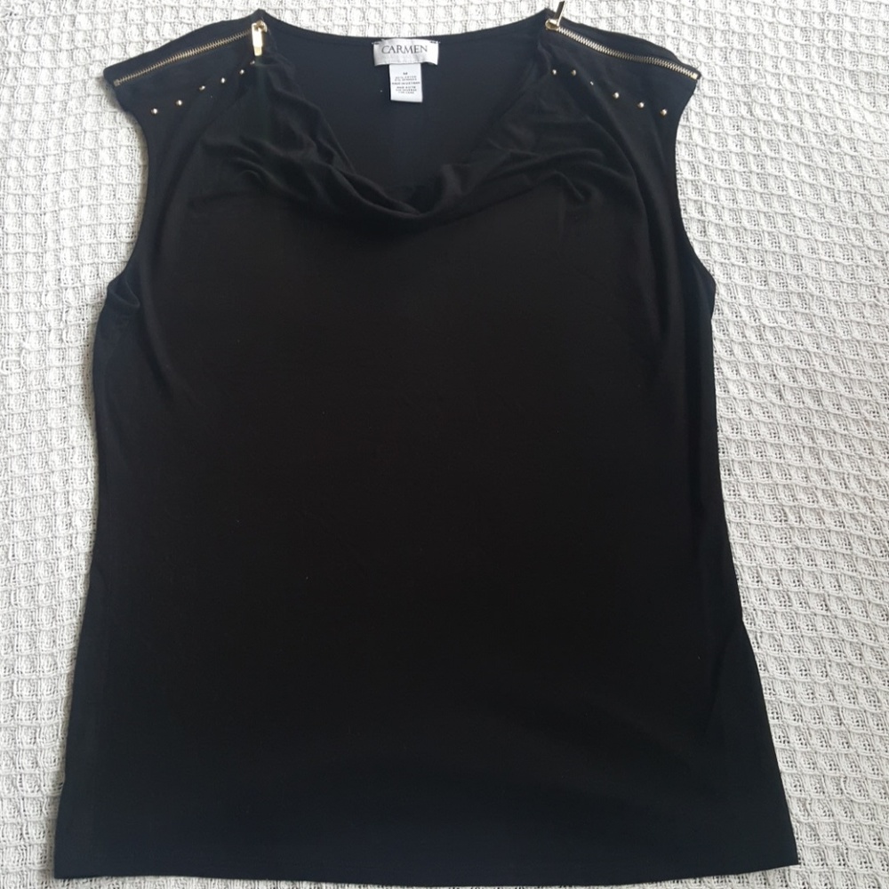 Carmen Black Drape Neck Sleeveless Top